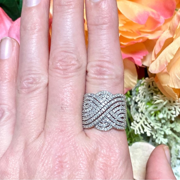 Genuine 1 Carat Diamond Cocktail Ring ~ Baguette Diamond Cluster Swirl Band - Picture 3 of 15